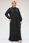 46009 Büyük Beden Volanlı Fırfırlı Keten Airobin Ferace Elbise -Siyah